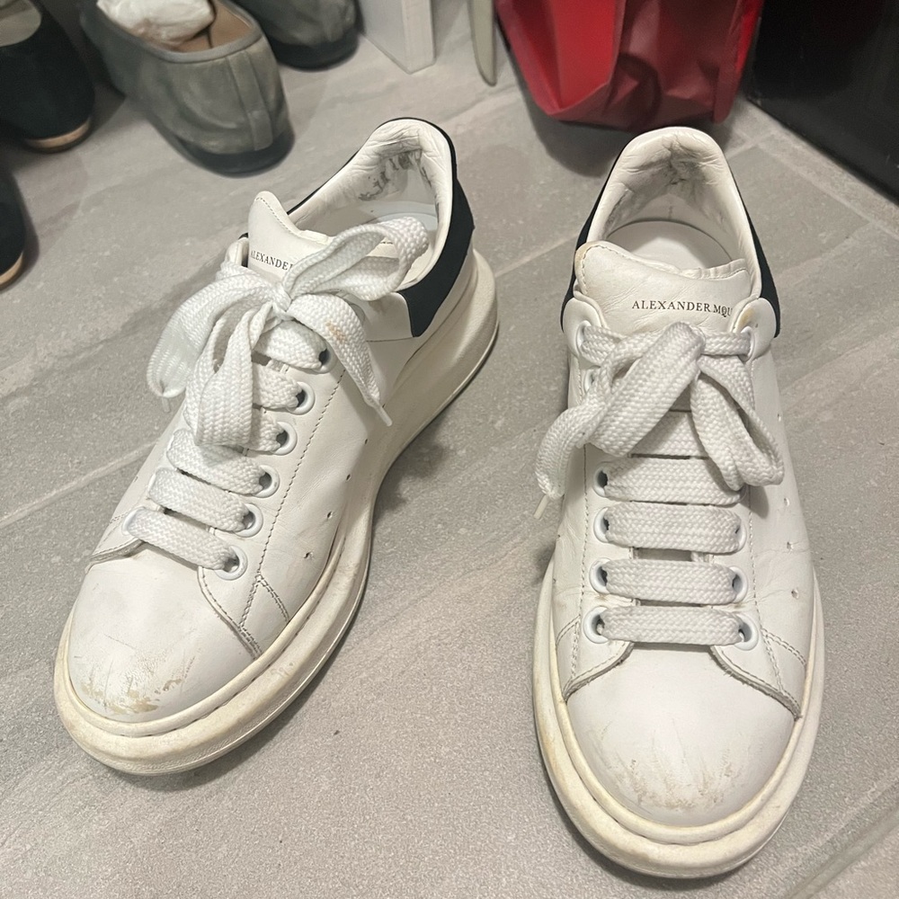 Alexander McQueen White and Black Lace-Up Sneakers